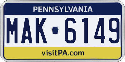 PA license plate MAK6149