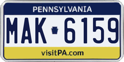 PA license plate MAK6159