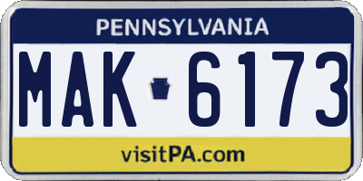 PA license plate MAK6173