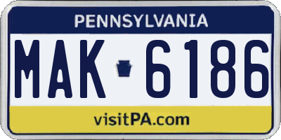 PA license plate MAK6186