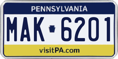 PA license plate MAK6201
