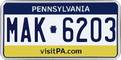 PA license plate MAK6203