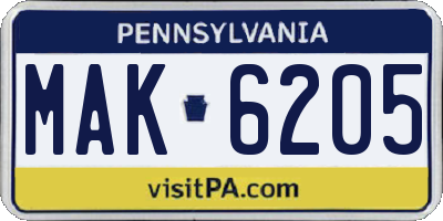 PA license plate MAK6205