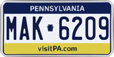 PA license plate MAK6209