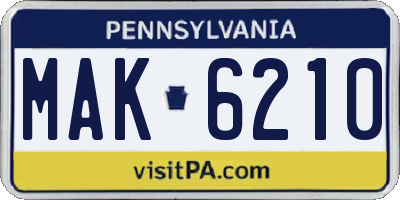 PA license plate MAK6210