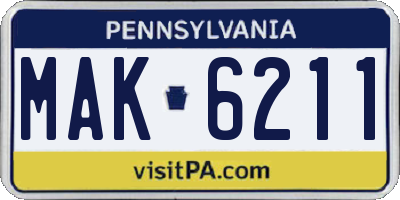 PA license plate MAK6211