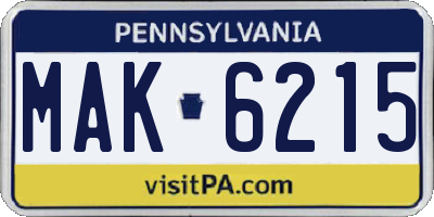 PA license plate MAK6215