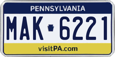 PA license plate MAK6221