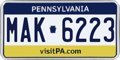 PA license plate MAK6223