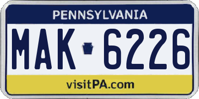 PA license plate MAK6226