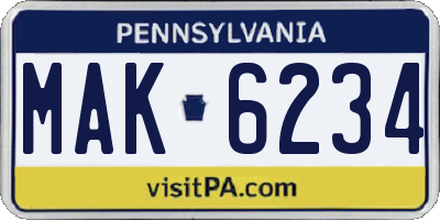 PA license plate MAK6234