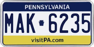 PA license plate MAK6235