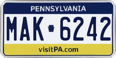 PA license plate MAK6242