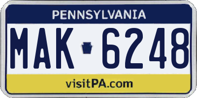 PA license plate MAK6248