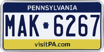 PA license plate MAK6267