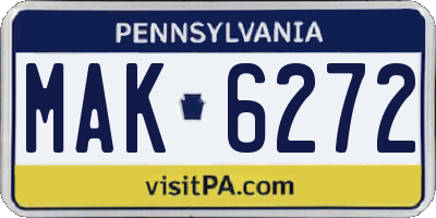 PA license plate MAK6272