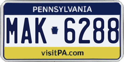 PA license plate MAK6288