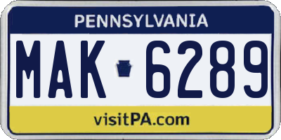 PA license plate MAK6289