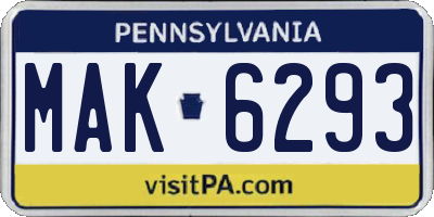 PA license plate MAK6293