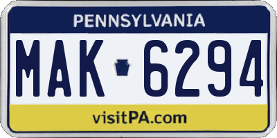 PA license plate MAK6294