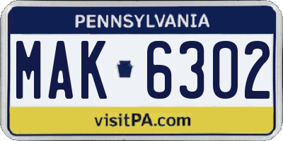 PA license plate MAK6302