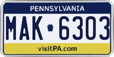PA license plate MAK6303