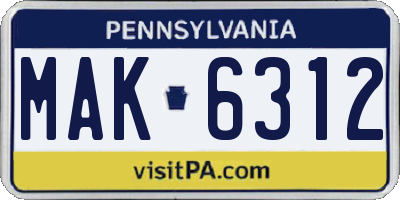 PA license plate MAK6312