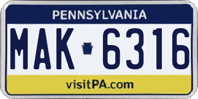 PA license plate MAK6316