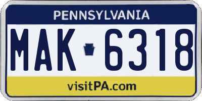 PA license plate MAK6318