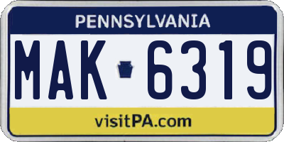 PA license plate MAK6319