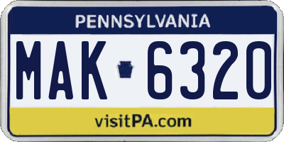 PA license plate MAK6320