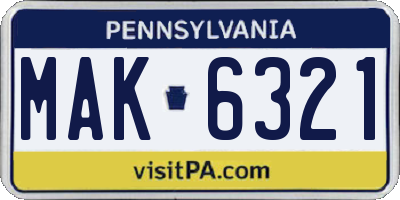 PA license plate MAK6321