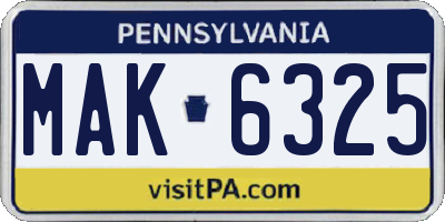 PA license plate MAK6325