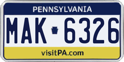 PA license plate MAK6326