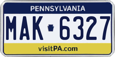 PA license plate MAK6327