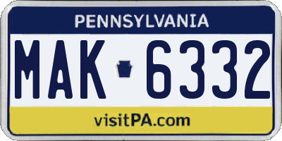 PA license plate MAK6332