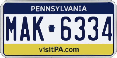 PA license plate MAK6334
