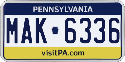 PA license plate MAK6336