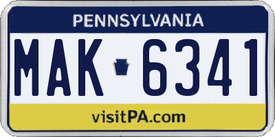 PA license plate MAK6341