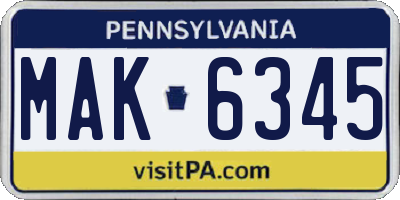 PA license plate MAK6345