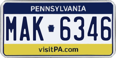 PA license plate MAK6346