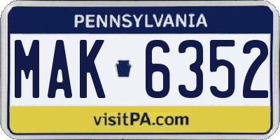 PA license plate MAK6352
