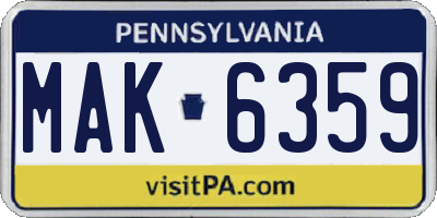 PA license plate MAK6359