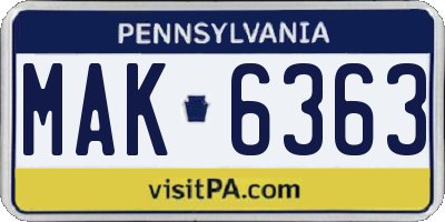 PA license plate MAK6363