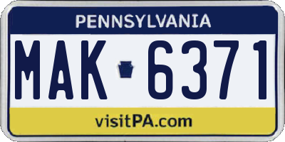 PA license plate MAK6371