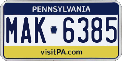 PA license plate MAK6385