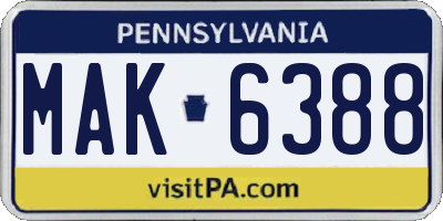 PA license plate MAK6388
