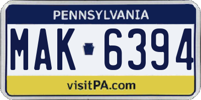 PA license plate MAK6394