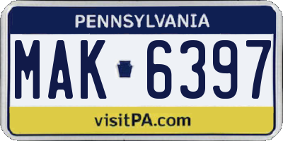 PA license plate MAK6397