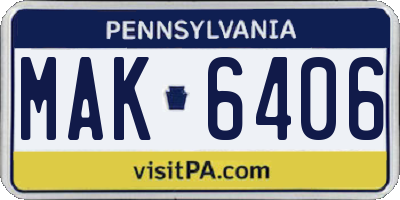 PA license plate MAK6406